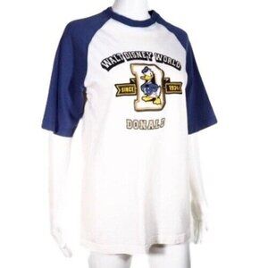 Vintage Walt Disney Small Donald Duck 1934 Baseball Tee Blue Raglan Sleeves